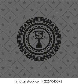 Trophäe mit Geldsymbol in der Ikone im dunklen Abzeichen. 