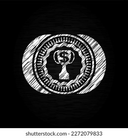 un trofeo con el símbolo del dinero dentro del icono dibujado en la pizarra. 