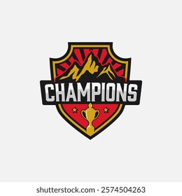 Trophy and Mountain Champions Mascot Design with modern design for championship or tournament badge, emblem, stickers, banner. Logo for sports.