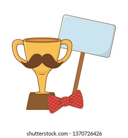 trophy with moustache bow tie and signboard