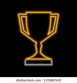 Trophy Neon Sign. Bright Glowing Symbol On A Black Background. Neon Style Icon. 