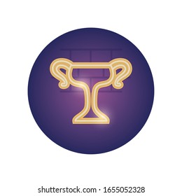 Trophy neon style icon design, Winner first position competition success sport best leadership compete and challenge theme Vector illustration