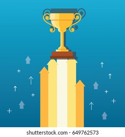 Trophy on arrow icon, start up business concept illustration 