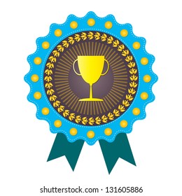 Trophy on  blue  badge, vector format