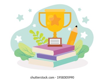 Trophy on book Premium Vector