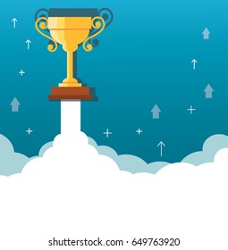 Trophy on cloud, start up business concept illustration   