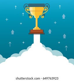 Trophy on cloud, start up business concept illustration   