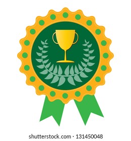 Trophy on  green badge with Olive wreath, vector format