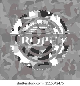 Trophy on grey camouflaged pattern