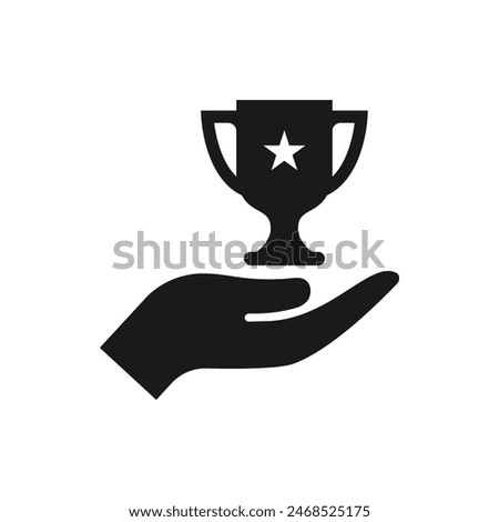 Trophy on hand. Winner, champion flat icon isolated on white background. Vector illustration