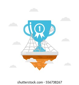 trophy on island with spider web, nobody win