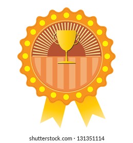 Trophy on orange badge, vector format