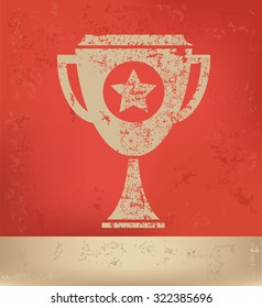 Trophy on red background,poster grunge design