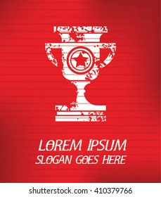 Trophy on red background,poster grunge design