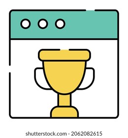 Trophäe auf Webseiten, die das Konzept der ausgezeichneten Website symbolisieren