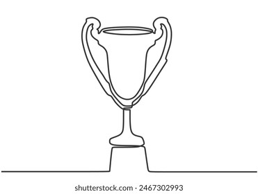 Trophy in one continuous single line art drawing style isolated on white background. Champion winner concept.