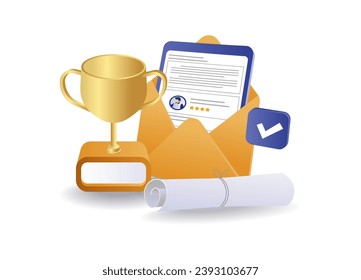 Trophy with online education email data concept illustration