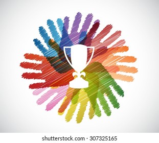 trophy over diversity hands circle illustration design