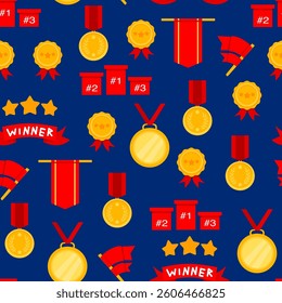 Trophy Pattern background. Gold Trophies Seamless Pattern. gold medal pattern background. competition theme pattern.