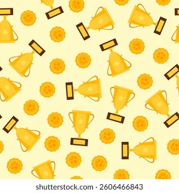 Trophy Pattern background. Gold Trophies Seamless Pattern. gold medal pattern background. competition theme pattern.
