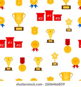 Trophy Pattern background. Gold Trophies Seamless Pattern. gold medal pattern background. competition theme pattern.