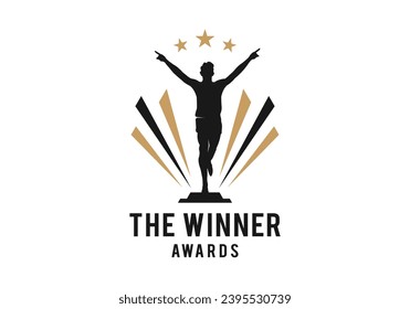 Trophy people for award winner logo design template