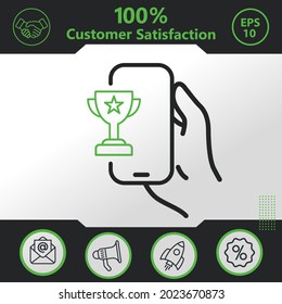 Trophäe auf dem Handy, Vektorsymbol - grafische Elemente für Ihre Arbeit - Modernes Design