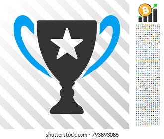 Trophy pictograph with 700 bonus bitcoin mining and blockchain clip art. Vector illustration style is flat iconic symbols design for crypto-currency apps.