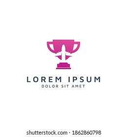 trophy and plane negative space logo design