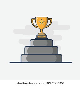 trophy and podium cartoon vector illustration design. flat cartoon style