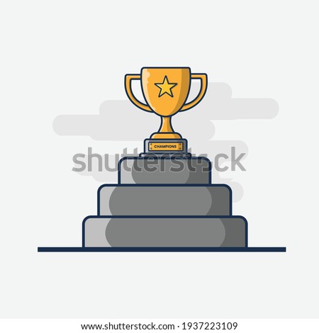 trophy and podium cartoon vector illustration design. flat cartoon style