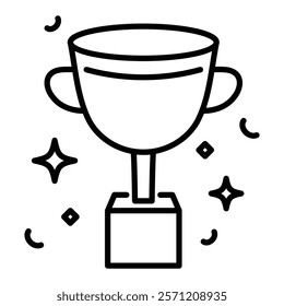 Trophy, prize, award, reward, achievement, cup round line vector icon with editable stroke 