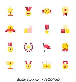 Trophy and Prize Icons. Set of Awards Vector Illustration Color Icons Flat Style.