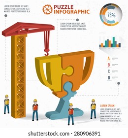 Trophy puzzle info graphic design,three dimension,clean vector