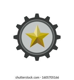 
Trophy. Quality mark. Gold star and metal gear. Vector color icon isolated on white background.