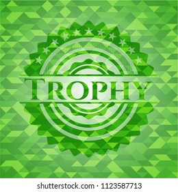 Trophy realistic green emblem. Mosaic background