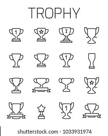 Trophy related vector icon set. Well-crafted sign in thin line style with editable stroke. Vector symbols isolated on a white background. Simple pictograms.