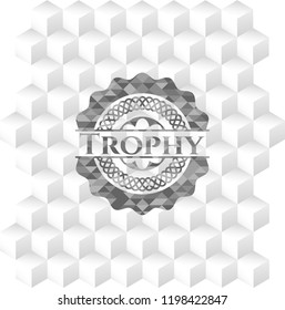 Trophy retro style grey emblem with geometric cube white background