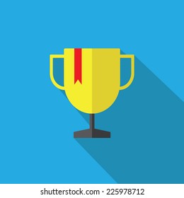 Trophy and ribbon flat icons with long shadow. Vector illustration eps10.