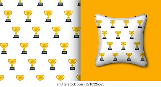 Trophy seamless pattern with pillow. Vector illustration