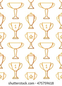 Trophy seamless pattern. Transparent golden linear trophy background