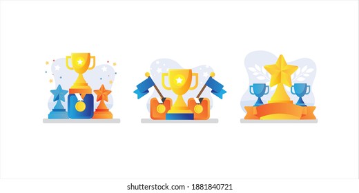
trophy set cartoon vector illustration champion reward 