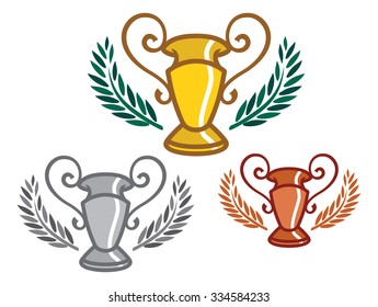 Trophy set vector icon with laurel wreath