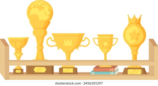 Trophy shelf. Golden prize collection. sport winner concept.