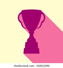 Trophy sign illustration. Flirt color icon with cyclamen flat style shadow path on cream background.