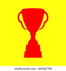 Trophy sign illustration. Red on yellow background.