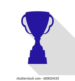 Trophy sign illustration. Vector. Blue icon with flat style shadow path on white background.