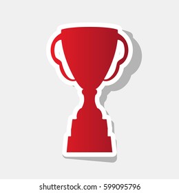 Trophy sign illustration. Vector. New year reddish icon with outside stroke and gray shadow on light gray background.