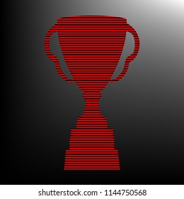 Trophy sign illustration. Vector. Striped red and black icon at gradient blackish background. Zebra.