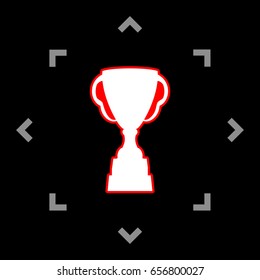 Trophy sign illustration. Vector. White icon in gray focus like mandala on black background.